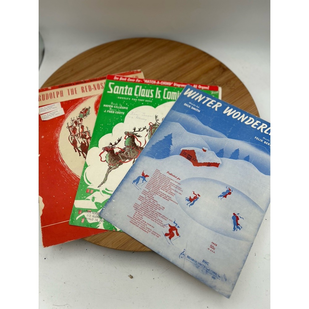 4 VTG Piano Christmas Carols  Sheet Music Rudolph, Santa Clause ComingWinter Won